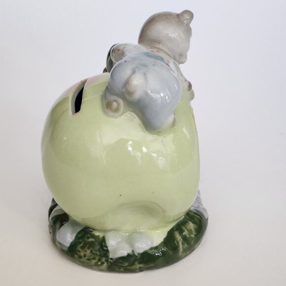 Vintage 1970s Ceramic Bear Clock Piggy Bank | Hand-Painted Pastel Nursery Decor - Picture 6 of 10